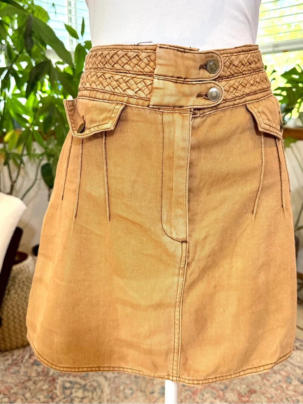 FREE PEOPLE Cotton Mini Skirt Brown Boho Festival Hippie Hipster Size 8 S/M - Picture 4 of 10